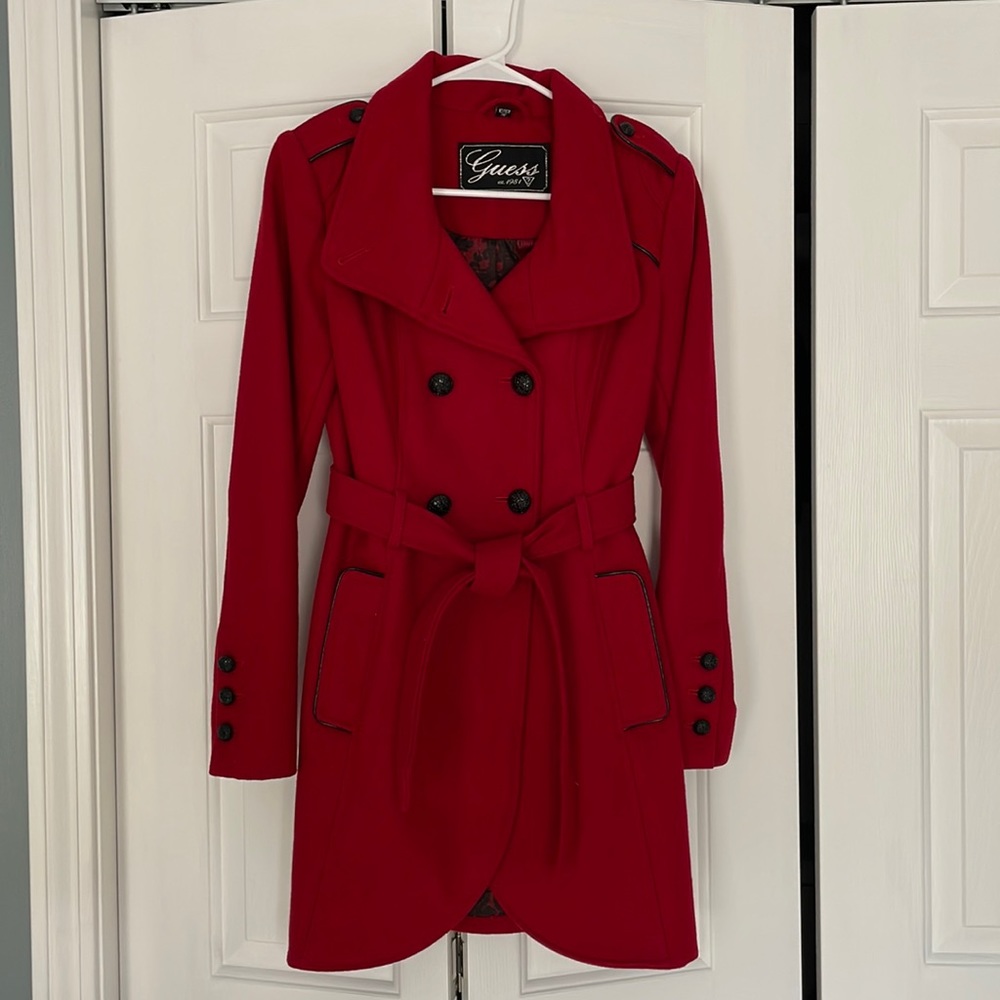 Red Guess Pea Coat, size xs. Excellent condition.